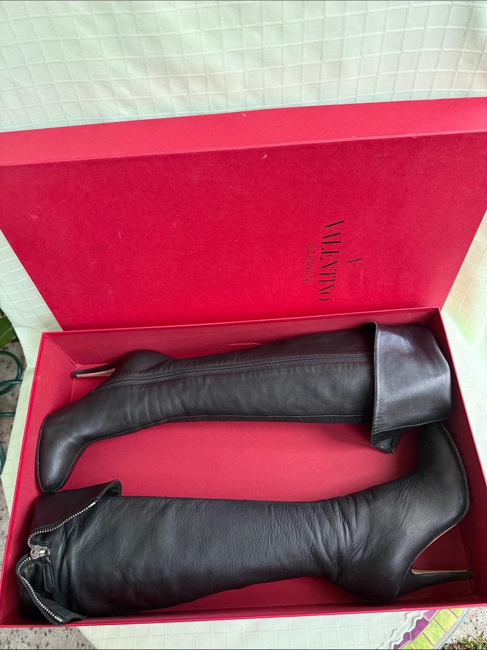 Vintage Valentino Black Leather Over-the-Knee Stiletto Boots in Box
